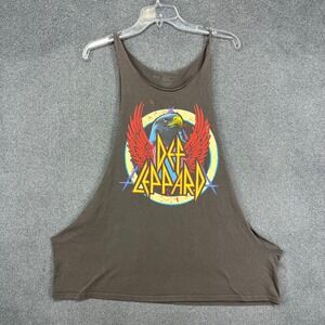 Def Leppard Graphic Muscle Tank Mens 2XL Brown Deep Cut Side Raw Edge Rock Band
